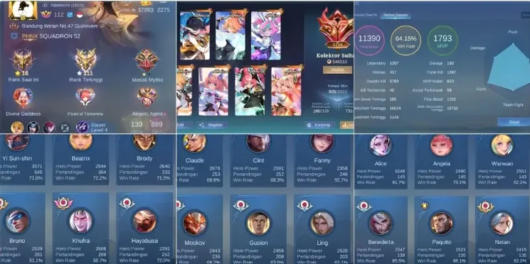 ML705 SULTAN LUXURY Account 130 Heroes 900 Skins Divine Goddess Psion of Tomorrow Angelic Agent Obsidian Blade Starfall (G)